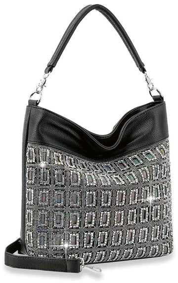 Sparkling Rhinestone Grid Design Hobo - Black